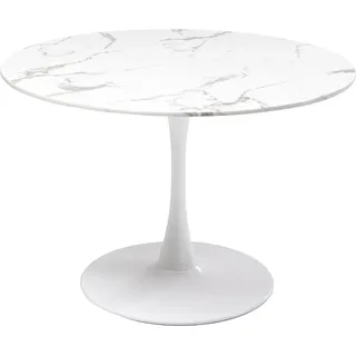 Kare Design Tisch Veneto Marmor, Weiß, Ø110cm, rund, Naturstein Mineralmarmor, Tischfuß Stahl, Esstisch für 4-6 Personen