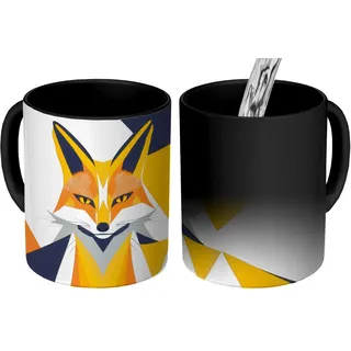 MuchoWow Tasse Fuchs - Orange - Abstrakt - Dreiecke, 1-tlg., Keramik, Farbwechsel, Kaffee Tassen, Teetasse, Zaubertasse, Geschenk