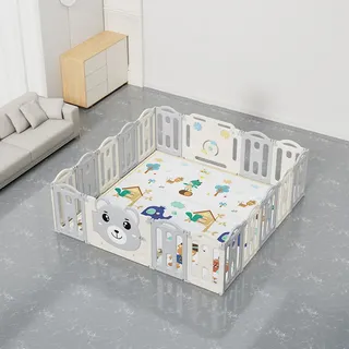 Kunststoff-Laufstall für Kinder, 2 Spielfelder und 1 Tür, 185 x 185 x 62 cm - N