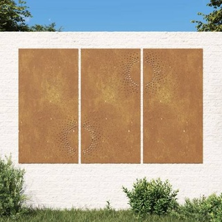 vidaXL 3-tlg. Garten-Wanddeko 105x55 cm Cortenstahl Sonnen-Design
