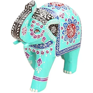Marrakesch Orient & Mediterran Interior Deko-Elefant Laksha 19 cm – Handbemalte Figur aus Holz in Blau