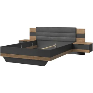 möbelando Preisbrecher Linea Bettanlage 296x210 cm | Doppelbett mit Polsterkopfteil & 2 Schubladen | Bartex Eiche/Graphit | Modernes Schlafzimmer-Möbel mit Stauraum