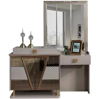 JVmoebel Schminktisch Schminktisch Modern Beige Goldeinsätze Designer-Schminktisch Spiegel beige