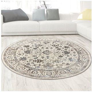 Teppich Schlichter Orientteppich – Blumen verziertes Design – in creme, Carpetia, rund, Geeignet für Fußbodenheizung, Schmutzabweisend, Pflegeleicht braun rund - 200 cm x 200 cm