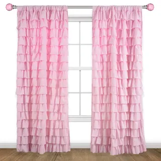 Kotile Rüschenvorhang, für Mädchenzimmer, Shabby-Chic-Stil, mehrlagig, Zigeunerstil, Stangentasche, Privatsphäre, Lichtfilterung, Rüschenfenstervorhang, 1 Bahn, B 132 x L 241 cm, rosa