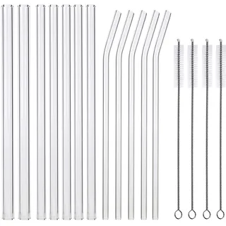 12St Glas Strohhalme Wiederverwendbare (12mm/10mm/8mm) Glasstrohalme Bubble Tea Strohhalm Cocktail Gin Gläser Trinkhalme Spülmaschinenfest, 4 Strohhalm Bürsten Enthalten