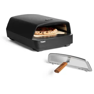 BURNHARD® Gas Pizzaofen - Tony inkl. Hitzeschild, 450 °C, Tragbarer 5,9 kW Outdoor Ofen für Pizza (58,5 x 47,7 x 24,8 cm) inkl. Cordierit-Pizzastein