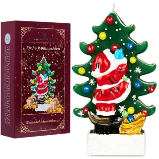 Deco Express Kerzen Deko 27 Stunden Brenndauer mit Weihnachtsbaum und Weihnachtsmann Motiv Weihnachten Deko Candle Geschenk Idee (Mehrfarbig 1 Stück)