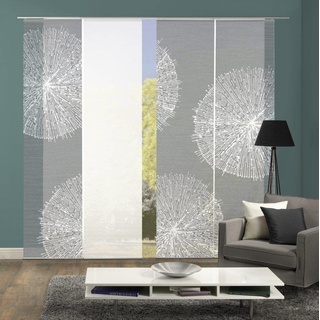 VISION S 94557-0307 | 4er-Set Schiebegardine Creston | halb-transparenter Stoff in Bambus-Optik | 4X 260x60 cm | Farbe: Grau