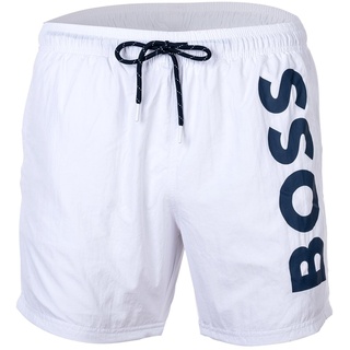 BOSS Herren Badeshorts - OCTOPUS, Swim Boxer, Badehose, gewebt, Logo, einfarbig Weiß (Open White) L