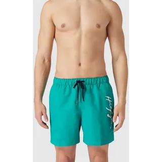 Regular Fit Badehose mit Brand-Schriftzug, Petrol, S