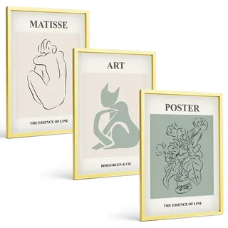 BILDER SET 3er Set - 40x60 cm Goldrahmen - Matisse Grün Beige Poster