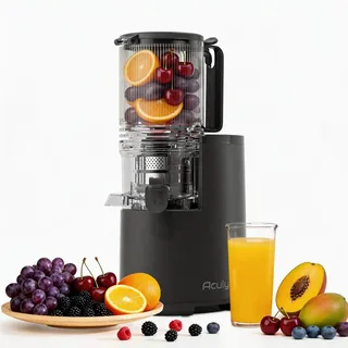 Aculya Life Entsafter Slow Juicer, große Öffnung von 130 mm, 1,9 L Fassungsvermögen, 250 W, Vorwärts/Rückwärtslauf, hoher Ertrag, leicht zu reinigen mit Bürste, schwarz matt