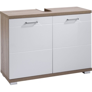 Waschbeckenunterschrank BYLIVING "Nebraska" Schränke Gr. B/H/T: 80 cm x 59 cm x 31,5 cm, 2 St., weiß (sonoma eiche, hochglanz weiß) Bad-Waschbecken-Unterschränke Breite 80 cm, Badezimmerschrank, MDF-Fronten in Hochglanz-Optik