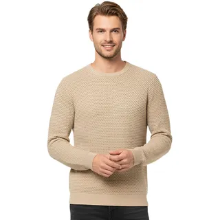 JACK & JONES JJEATLAS Herren Strick-Pullover im strukturiertem Design Knit Crew Neck Baumwoll-Sweater 12212816 Beige - S