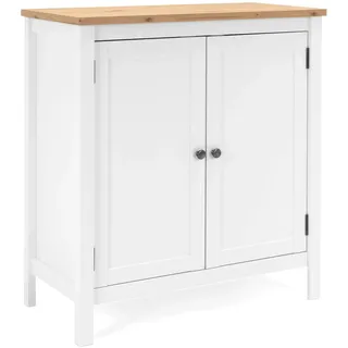 Newfurn Kommode Weiß Wildeiche Sideboard Vintage Landhaus - 80x90x40 cm (BxHxT) - Highboard Anrichte - [Eireen.one] Wohnzimmer Schlafzimmer Flur Esszimmer