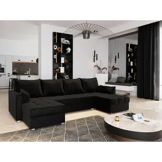 Masseno Ecksofa NAKO mit Schlaffunktion U-Form, Sofa mit Bettkasten schwarz