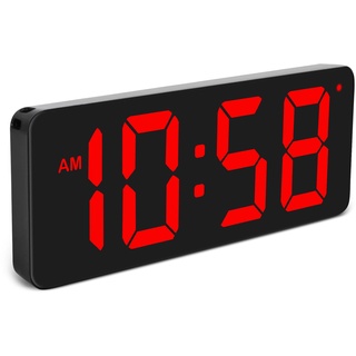 SZELAM LED Wanduhr Digital Uhr, große Digitale Wanduhr Tischuhr Großes Zahlendisplay mit Adapter & ausklappbarem Tischständer, Automatische Lichtsteuerung,12/24 H, (L) 215 x (B) 85 x (H) 20 mm-Red
