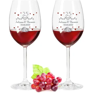 GRAVURZEILE Leonardo Weingläser mit UV-Druck - Silberhochzeit 25 Jahre - Personalisiert mit Namen & Datum - Geschenk für Sie & Ihn zur Hochzeit Verlobung Jahrestag - Farbe: Daily UV