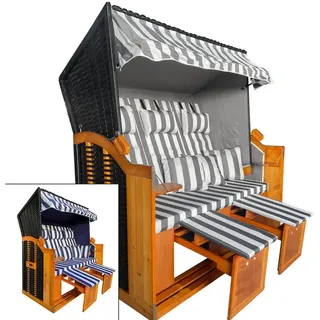 BRAST Strandkorb 3-Sitzer XL für 2-3 Personen, 155cm breit, 2 Designs, BxTxH: 155x78x160 cm, Volllieger, Ostsee, (verstellbare Rückenlehne), Tragkraft bis zu 500kg grau