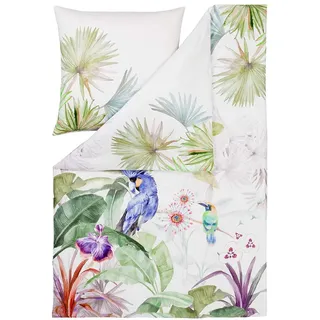 ESTELLA Bettwäsche Jungle 4744 985 Bunt Blüten Blumen Vögel Dschungel Mako Satin, Größe:155 cm x 220 cm