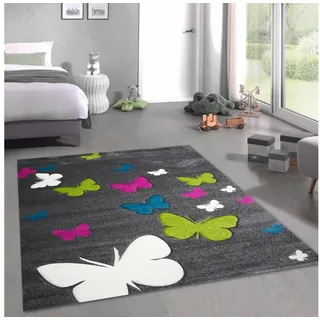 Carpetia Kinderteppich Niedlicher Schmetterlings-Teppich für Kinderzimmer in grau, rechteckig, Höhe: 13 mm grau|grün 160 cm x 230 cm x 13 mm