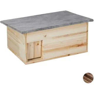 Relaxdays Igelhaus, Bausatz, Igelbau mit Boden, Rattenklappe & Labyrintheingang, Holz, HxBxT: 21 x 46 x 34 cm, Gartenzubehör, Gartendeko