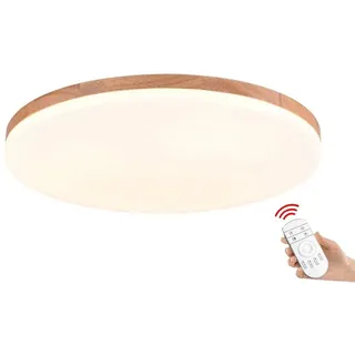 SJUN Deckenleuchte Holz Wohnzimmer Lampe Rund Flach Wohnzimmerlampe Holzlampe Eiche Deckenlampe Schlafzimmer Vintage Leuchte Decken Licht Mit Led Zimmerlampe (75cm 60w, Dimming)