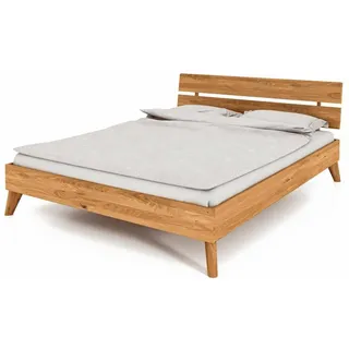 Natur24 Einzelbett Bett Gerg 2 Sonderlänge 100x220 Wildeiche Holzkopfteil und Holzbeine braun