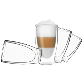 DUOS® Latte Macchiato Gläser Set 4x400ml, Doppelwandige , Kaffeegläser, Teegläser, Cappuccino, Eiskaffee Gläser Thermogläser Espressotassen Glas
