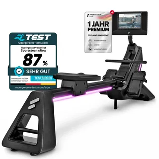 Sportstech Premium Rudergerät für zuhause + Touch Display - Deutsche Qualitätsmarke - App mit Workouts & Training Kursen, klappbare Rudermaschine mit LED Technologie, sRow