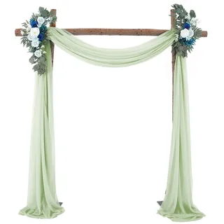 SASIGAYA Querbehang Freihanddeko Graugrün Chiffon Vorhang Hochzeit Querbehänge 75x1000cm Fensterdekoration Transparentem Hochzeitsbogen Dekostoff Tüll Dekorationen für Fotografie Party Hochzeit