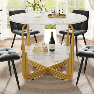 Sweiko Runder Esstisch (80×80×76cm), Küchen-Esstisch, runder Couchtisch für 4 Personen, kleine runde Platte in der Mitte zur Aufbewahrung, geei...