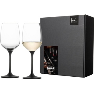 Eisch Weißweinglas KAYA BLACK, Kristallglas, in Handarbeit, Schiefer- Glasur veredelt, 420 ml, 2tlg,Made in Germany schwarz|weiß