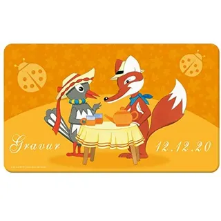 Fuchs und Elster Kinderbrettchen mit eigener Gravur/Namen Frühstücksbrettchen (Unser Sandmännchen)