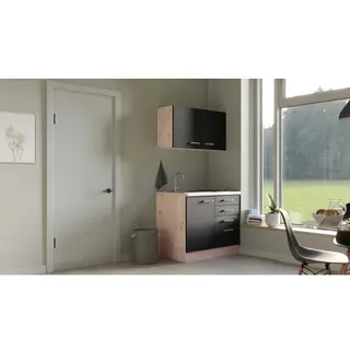 Flex-Well Miniküche »Impera«, mit E-Geräten, Gesamtbreite: 100 cm, Arbeitsplatte mit High Pressure Laminate (HPL) - grau
