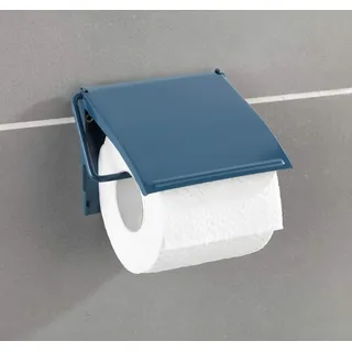WENKO Toilettenpapierhalter Cover slateblue - Papierrollenhalter, geschlossene Form, Stahl, 13.5 x 12 x 2.5 cm, Blau