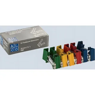 Alco Foldbackklammern 781-26, 19mm, farbig sortiert, aus Metall, 12 Stück