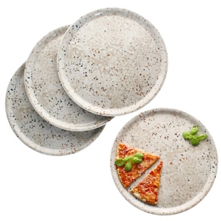 MamboCat 4er Set Pizzateller Stone Drops I Ø 33 cm I für 4 Personen I große Pizzateller aus Porzellan mit 3D Stein-Optik I für Pizzen oder zum Anrichten I XL-Speiseteller, Servierplatte