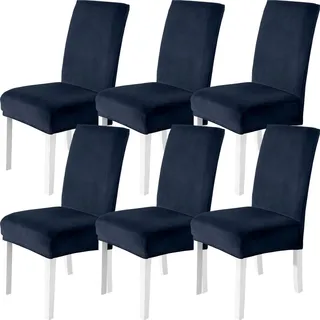 Stuhlhussen Samt 6er Set Dunkelblau, Stretch Stuhlbezüge Für Hochlehner Und Schwingstühle