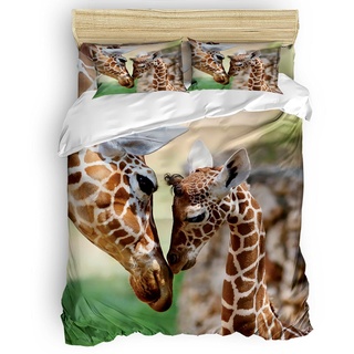 WQIZXCW Giraffe Bettwäsche 155x220, 110gsm Microfaser Bettbezug Set 2 Teilig - Weich & Angenehm & Atmungsaktiv, 1 Bettbezüge mit Reißverschluss + 1 Kissenbezug 80x80 cm