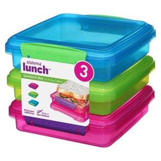 Sistema Lunchbox Lunch 41647 Kunststoff, Sandwich-Box, blau / grün / pink, 450 ml, 3 Stück