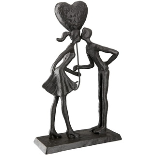 Casablanca Deko Figur Skulptur Liebespaar aus Eisen - mit Herz Luftballon und Spruchanhänger Liebe - Geschenk Valentinstag Hochzeit Geburtstag - Farbe: Braun Höhe 22,5 cm