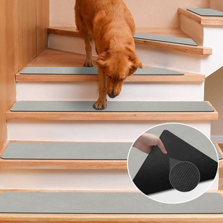 GOYLSER Treppenstufen Matten Stufenmatten Anti-Rutsch Treppenmatten mit Gummiunterlage-Weich&Elastisch Treppenteppich/Stufenteppich klein für Kinder Haustiere Grau (76x20cm 7 Stück)