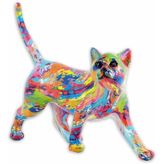 Monkimau Katzen Figur mit bunten Farbpunkten Handgemachte Katzenfigur aus Kunstharz Deko Wohnzimmer Garten Küche Tisch Deko Katze als Skulptur