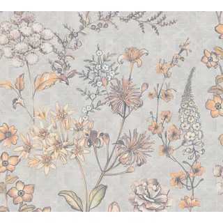 living walls Vliestapete Metropolitan Stories. Travel Styles. Blumentapete, leicht strukturiert, matt, gemustert, neutral, (1 St), Tapete Skandinavisch Skandi-Stil Floral Tapeten Wohnzimmer modern Flur gelb|grau|orange