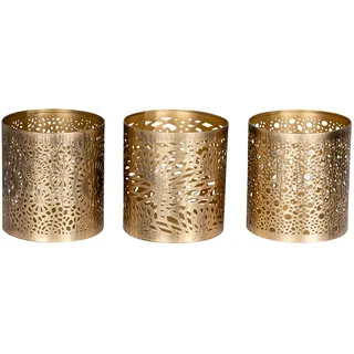 levandeo 3er Set Windlicht H11cm Gold Metall Teelichthalter Kerze Deko Tischdeko Oriental Tischdeko Industrial Antik Kerzenhalter