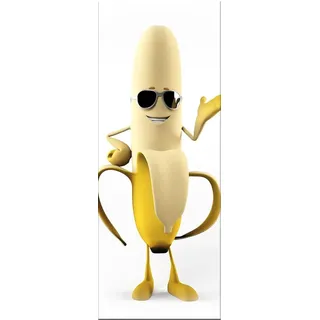 artissimo Glasbild Küche 30x80 cm Küchenbild modern: Coole Banane mit Sonnenbrille AG9400A – Wandbild Küche Hochformat hochkant schmal, Küchendeko gelb lustig