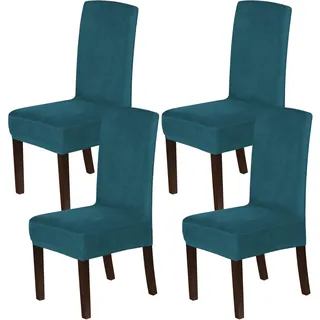 Stuhlhussen Aus Samt, Stretch-stuhlhussen Für Esszimmerstühle, 4er-set, Parson-stuhlhussen, Stuhlhussen, Esszimmer-schonbezüge, Strapazierfähiger, Waschbarer Samtstoff, Dunkelblau