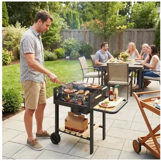 Outsunny Holzkohlegrill Grillwagen schwarz